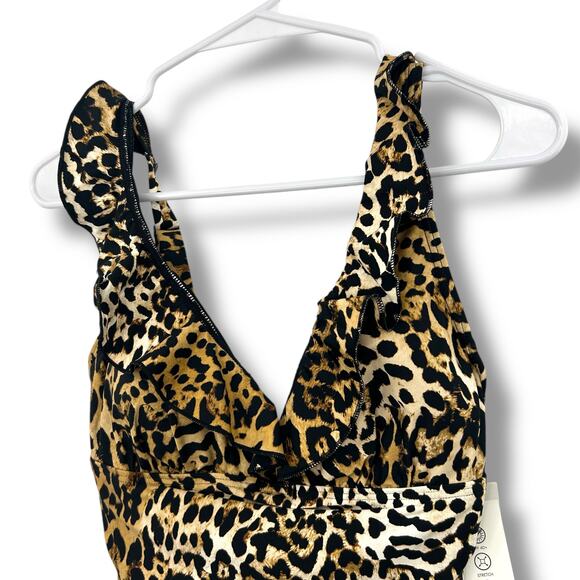 NEW DKNY Cheetah Print One Piece Swimsuit Size Small Ruffle V-Neck Leopard Swim - Picture 5 of 11